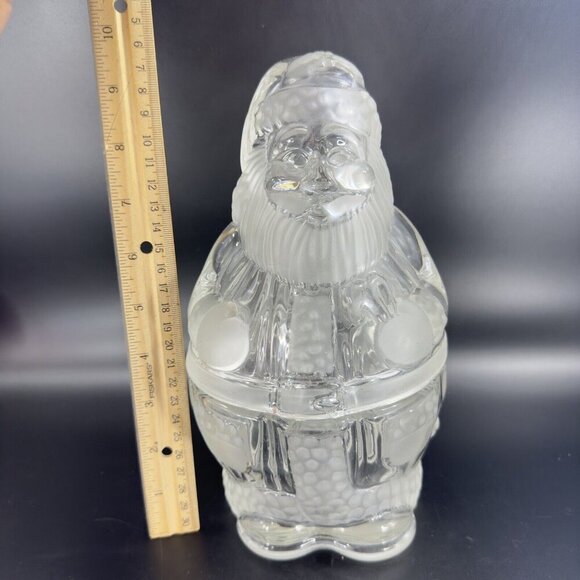 Gorham Holiday Traditions Crystal Glass Clear Santa Treat Jar Frosted Germany - Picture 4 of 13